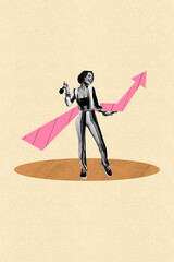 Aufkleber - Trend pop collage of person stand on pastel background with increase arrows