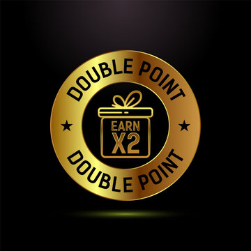 Earn x2 double point icon design illustration. Earn x2 sign symbol in gold color style
