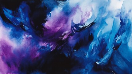 Poster - Dynamic abstract watercolor artwork in dark blues and purples artistic studio digital art vibrant environment close-up view