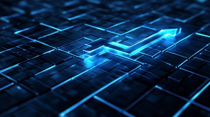Poster - Dynamic blue arrow navigating through a complex digital structure abstract environment futuristic concept