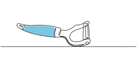 Poster - Peeler kitchen continuous line. Continuous one line drawing Peeler kitchen. Kitchen, equipment concept. single line drawing, continuous line drawing of vegetable peeler.one line drawing of vegetable.