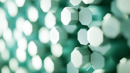 Poster - Vibrant gradient bokeh of green to white hexagons abstract art installation studio space macro perspective