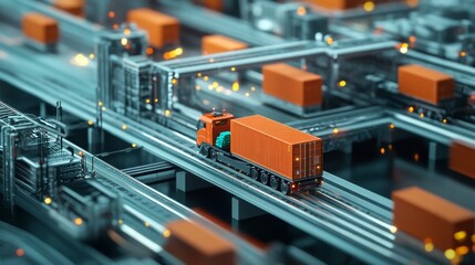 Poster - Efficient networked logistics infrastructure management in urban freight transport digital simulation industrial environment aerial view