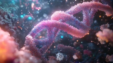 Poster - Dynamic visualization of dna helix in a digital environment scientific art abstract conceptual view