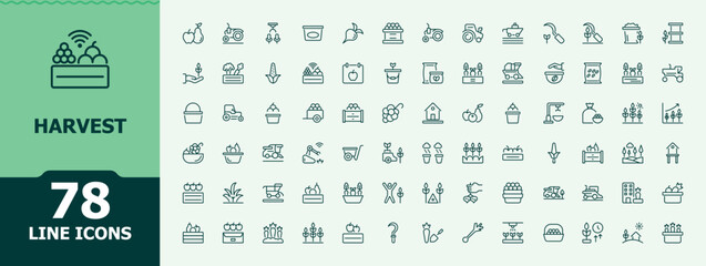 harvest icon set. contain linear symbols land, plant, garden, gardening and more. agriculture icon s