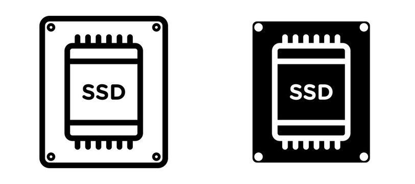 SSD drive icon in black modern and lines and solid