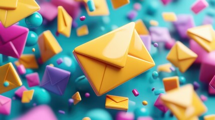 Poster - Playful 3D Email Icon in a Vibrant Digital World with Geometric Influences