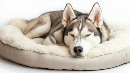 Aufkleber - A husky dog resting in its cozy dog bed, perfect for pet photography or advertising