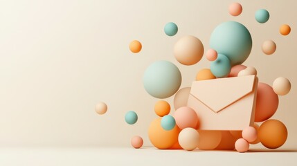Poster - Playful 3D Email Icon in a Vibrant Digital World with Geometric Influences