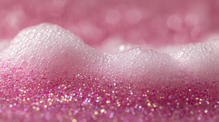 Poster - Close up of pink glitter and white foam creating a textured and sparkling abstract background scene