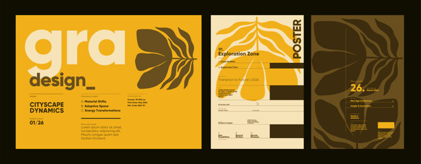 Poster - geometric floral-based posters using flat retro aesthetics and organized type hierarchy for showcasi