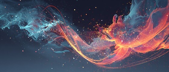 Poster - Abstract ethereal cloudscape with radiant particles creating a cosmic dreamscape