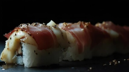 Poster - A close up view of a delicious sushi roll on a plate, ready to be served