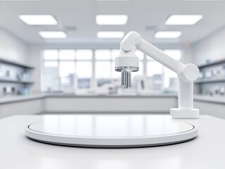 Poster - Advanced robotic arm in a modern laboratory setting with clean lines and bright lighting for scientific research