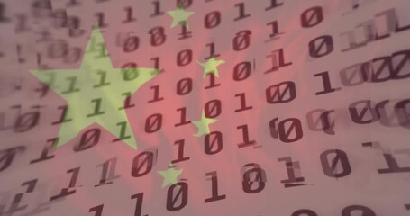 Poster - chinese-style star pattern being animated in flat design, revealing dark binary code overlay