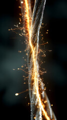 Poster - Electric Fusion: A mesmerizing close-up of a cable crackling with golden sparks, depicting the raw power and dynamic energy of technological innovation.