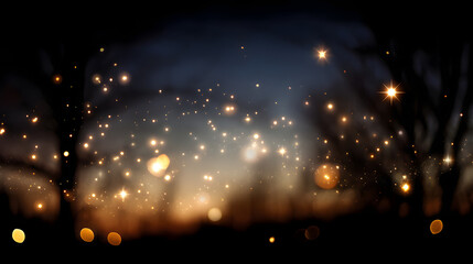 Poster - Shimmering Lights: A mesmerizing display of bokeh lights dance across a serene dusk setting, conjuring a sense of mystery and wonder. 