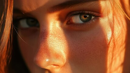 Poster - Close up shot of a woman's face with noticeable freckles, suitable for use in beauty or lifestyle contexts