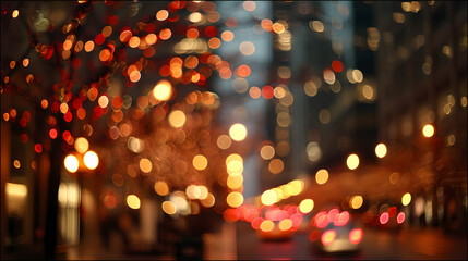 Poster - Bokeh City Lights: Capturing the magical essence of a bustling city at night, where vibrant bokeh lights dance in the soft glow of streetlights, embodying the urban atmosphere. 