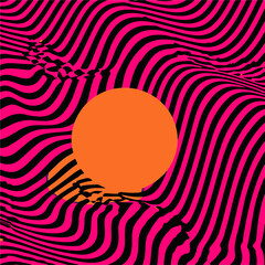 Aufkleber - Vector illustration features bold psychedelic wavy lines in pink and black, with a vibrant orange sphere as the center. The 