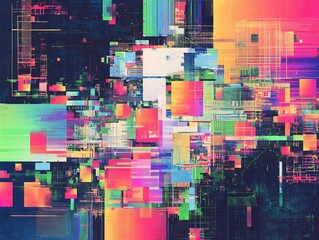Poster - Chromatic Digital Canvas: A Vibrant Assemblage of Abstract Forms and Gradients