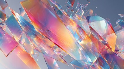 Poster - Prismatic cascade: Abstract crystal formation reflecting ethereal spectrum of colors
