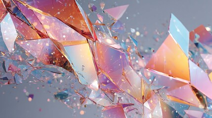 Poster - Iridescent Geometric Shards Against a Neutral Background With Bokeh Effects