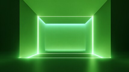 Poster - Illuminated green corridor showcasing a vibrant and modern design aesthetic
