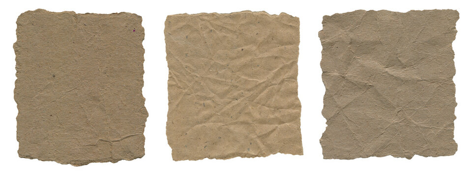 Wrinkled Craft Paper Notes Set for Scrapbooking And Journaling. Torn Rustic Stationery Pieces Isolated on Transparent Background