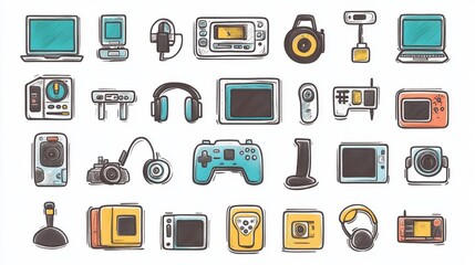 Poster - Technology sketch icon set for web, mobile and infographics. Hand drawn technology icon set. Technology vector icon set. Technology icon set isolated on white background. illustration , no logos, no 