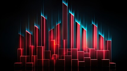 Aufkleber - Cityscape with tall buildings and bright lights. The city is lit up in red and blue, creating a vibrant and energetic atmosphere