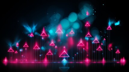 Fototapete - Colorful image of a city skyline with many tall buildings and a lot of pink and blue. The image has a futuristic and vibrant feel to it