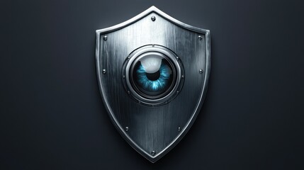Poster - Icon of a shield with a digital eye, symbolizing protection and surveillance in cybersecurity