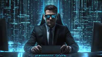 Poster - Data protection officer in company sitting at PC