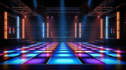 Aufkleber - Dance floor with neon lights and a dark background. Scene is energetic and lively