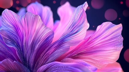 Leinwandbilder - Flower with purple petals and a blue stem. The flower is surrounded by a blurry background