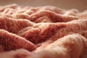 Poster - A close-up of a soft, fluffy blanket with gentle waves, creating a warm and inviting texture, perfect for relaxation and comfort, with a calming color palette.