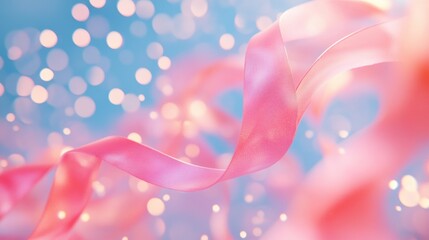Wall Mural - a vibrant scene of pink ribbons with sparkling bokeh lights, creating a festive and dreamy atmospher