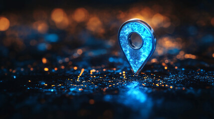 Poster - Digital location pin gps navigation technology map pointer futuristic blue glow abstract background