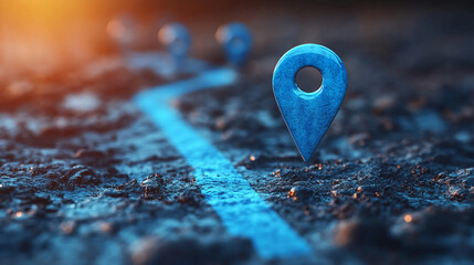 Poster - Blue map pin location pointer icon gps navigation marker on road trip route for travel destination 3d