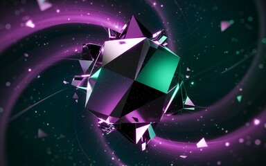 Fototapete - Abstract Purple black and green Metallic Geometric Shapes Background
