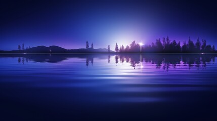 Aufkleber - Beautiful blue lake with trees in the background. The water is calm and still, reflecting the sky and the trees. Scene is peaceful and serene, with the trees