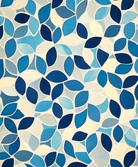 Poster - Abstract seamless pattern with blue and beige leaves creative background artistic design with overlapping shapes elegant surface covering