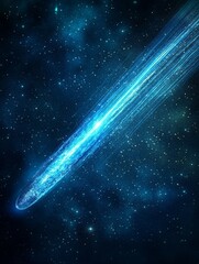 Wall Mural - A vibrant blue comet streaking across a dark starry sky with a bright tail and cosmic dust clouds around it