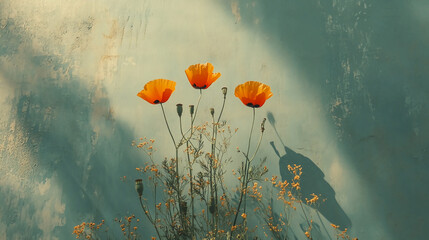 Poster - beautiful orange poppy flowers wallpaper background nature photography floral art aesthetic design i
