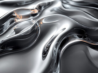 Poster - Abstract silver metal wave background with smooth reflective surface for modern technology or futuristic design applications graphic element