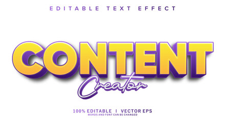Poster - content creator vector text effect with modern style design