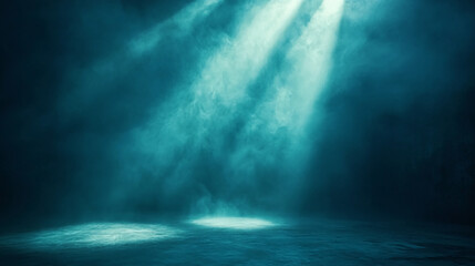 Poster - Abstract blue light background with smoke and fog effect for product showcase or presentation 3d render