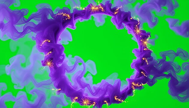 Mesmerizing Purple Smoke Ring with Golden Dust Animation Isolated on Green Screen Background Ideal for Visual Effects in Movies and Fantasy Game Elements With Light Purple Swirls