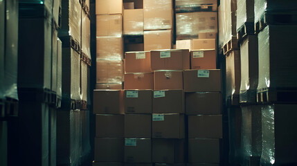 Aufkleber - High Angle View of Stacked Cardboard Boxes in a Warehouse